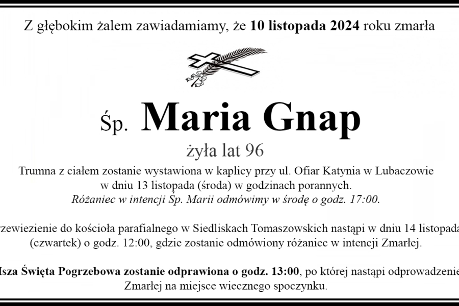 Zmarła Maria Gnap